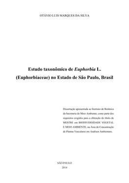 Euphorbiaceae) No Estado De São Paulo, Brasil