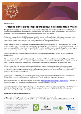 Crocodile Islands Group Snaps up Indigenous National Landcare Award