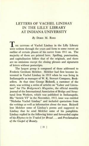 Letters of Vachel Lindsay in the Lilly Library at Indiana University