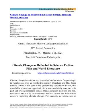 Climate Change As Reflected in Science Fiction, Film and World Literature