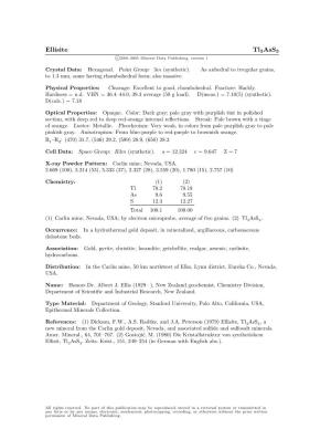 Ellisite Tl3ass3 C 2001-2005 Mineral Data Publishing, Version 1