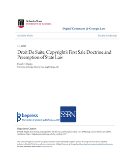 Droit De Suite, Copyright's First Sale Doctrine and Preemption of State Law