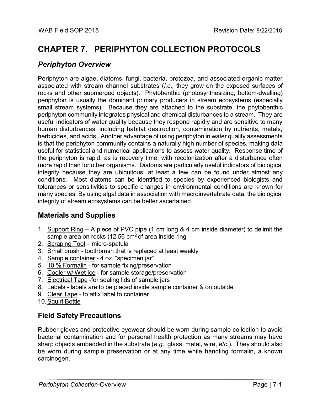 Periphyton/Algae Collection Procedures