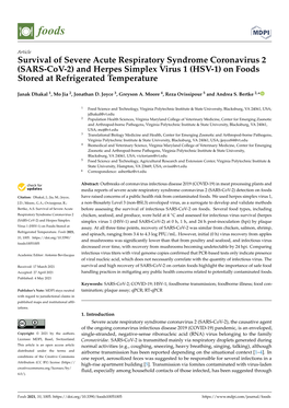 (SARS-Cov-2) and Herpes Simplex Virus 1 (HSV-1) on Foods Stored at Refrigerated Temperature