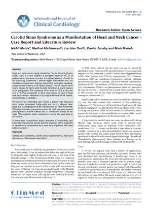 Carotid Sinus Syndrome As a Manifestation of Head and Neck
