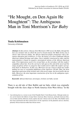“He Mought, En Den Again He Moughtent”: the Ambiguous Man in Toni Morrison's Tar Baby