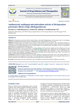 Antibacterial, Antifungal and Antioxidant Activity of Dichapetalum Gelonioides (Roxb.) Engl. (Dichapetalaceae)