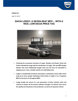 Dacia Lodgy: a Seven-Seat Mpv… with a Nice, Low Dacia Price Tag