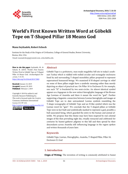 World's First Known Written Word at Göbekli Tepe on T-Shaped Pillar 18