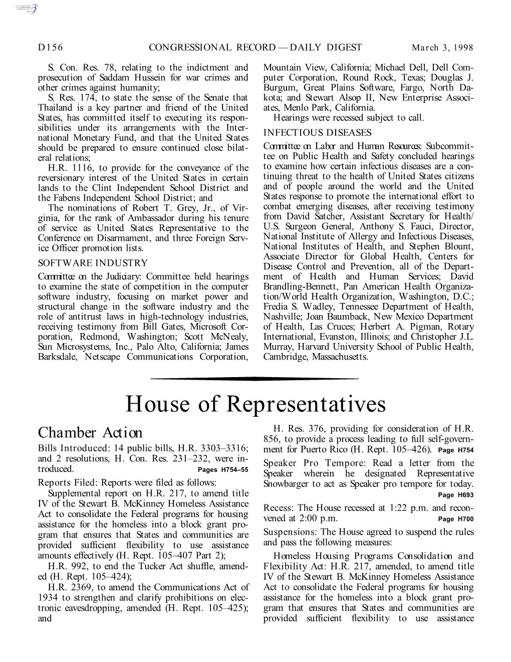 House of Representatives H