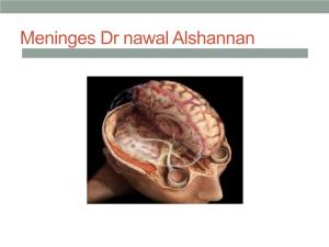 Meninges Dr Nawal Alshannan MENINGES Latin Ward Means Membrane Meninx • Are Membranes Covering the Brain and Spinal Cord • Consist of Three Membranes: • 1