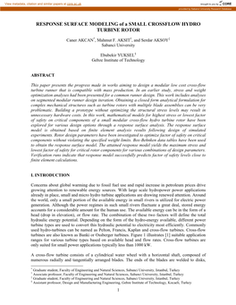 RESPONSE SURFACE MODELING of a SMALL CROSSFLOW HYDRO TURBINE ROTOR