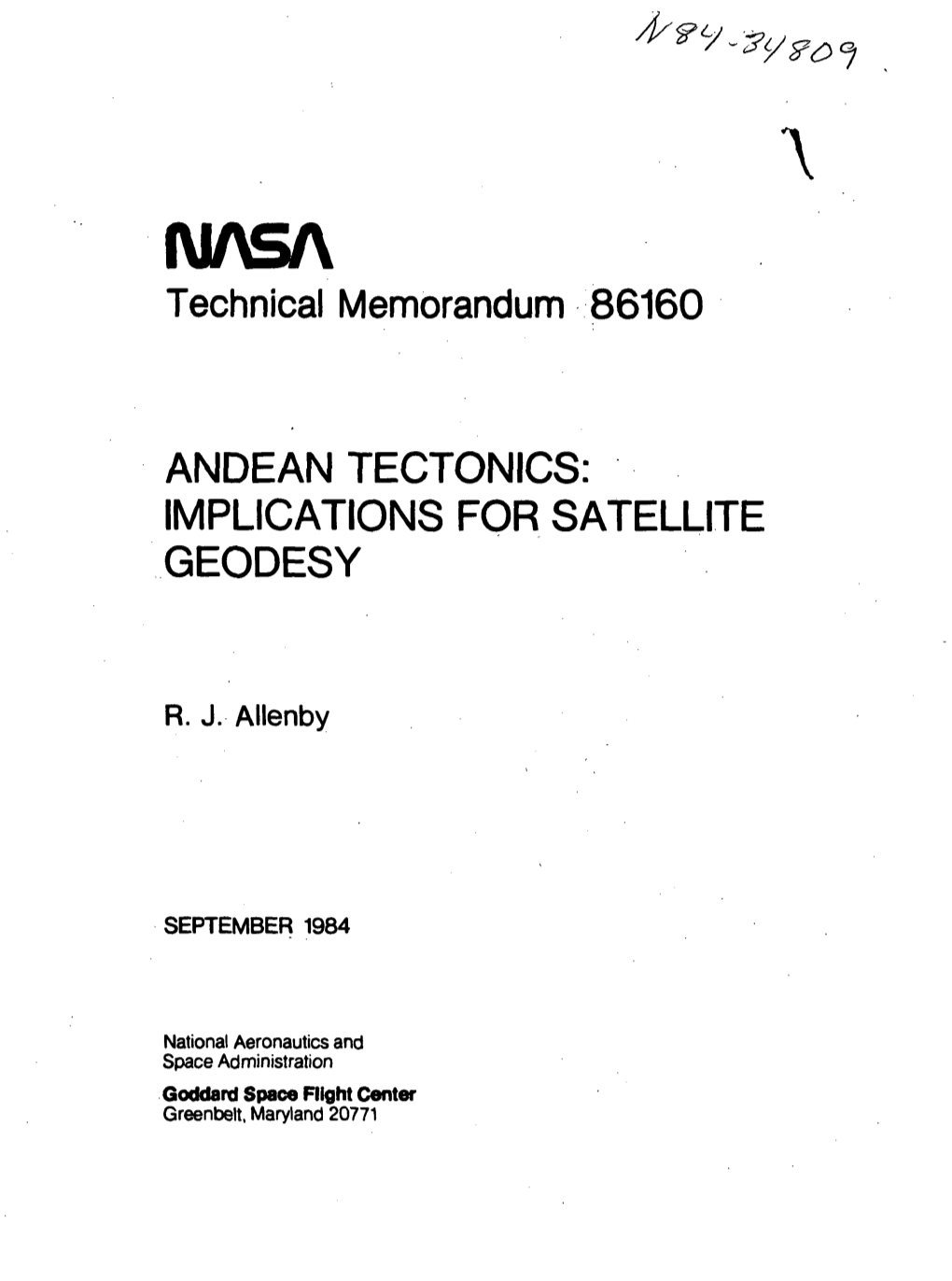 Technical Memorandum 86160 ANDEAN TECTONICS