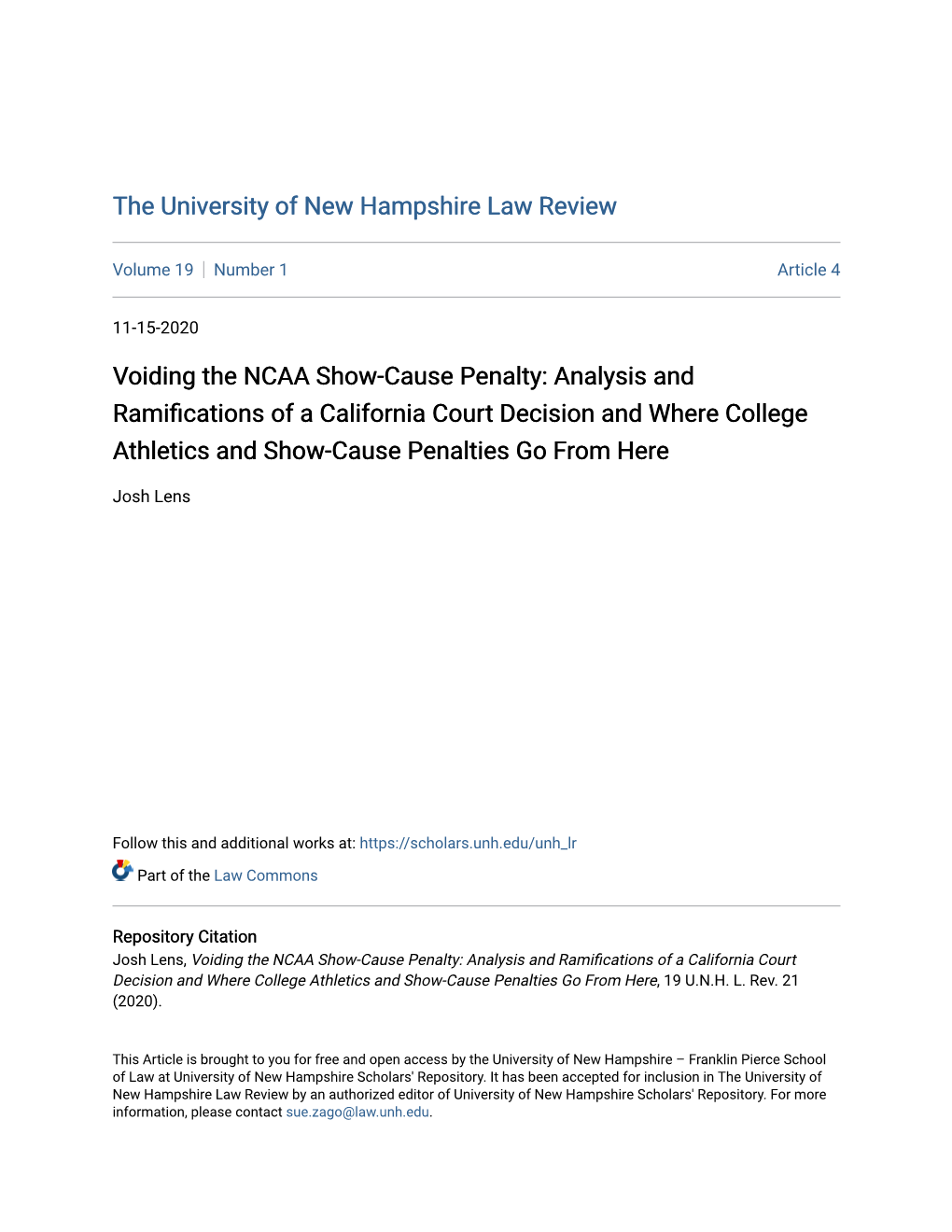 Voiding the NCAA Show-Cause Penalty: Analysis and Ramifications of a California Court Decision and Where College Athletics and Show-Cause Penalties Go from Here