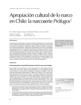 Apropiación Cultural De Lo Narco En Chile: La Narcoserie Prófugos1