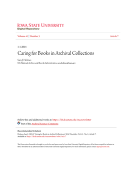 Caring for Books in Archival Collections Sara J