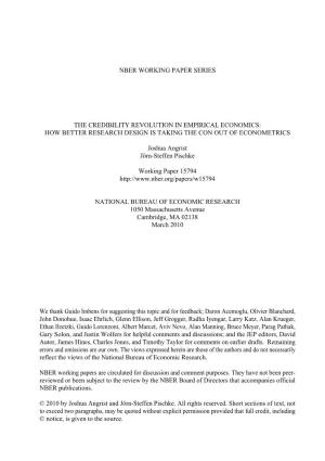 Nber Working Paper Series the Credibility Revolution