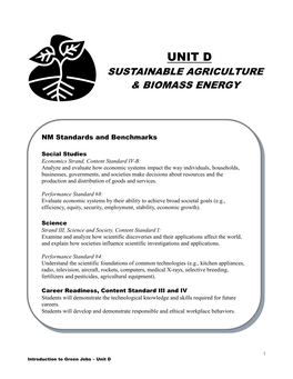 Unit D Sustainable Agriculture & Biomass Energy