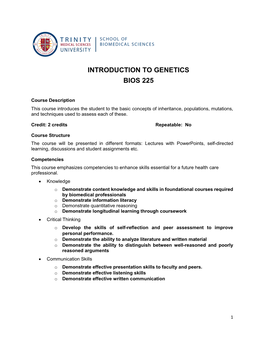 Introduction to Genetics Bios 225