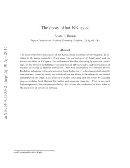 The Decay of Hot KK Space Arxiv:1408.5903V2 [Hep-Th] 30 Apr