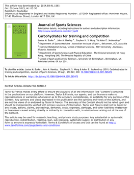 Journal of Sports Sciences Carbohydrates for Training And
