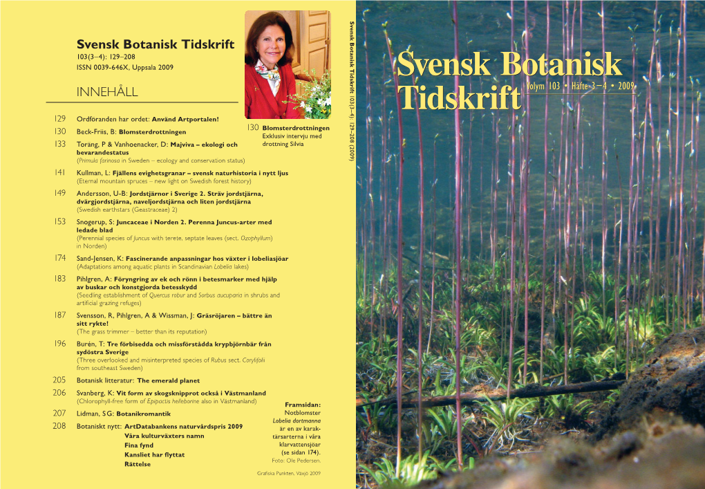 Svensk Botanisk Tidskrift INNEHÅLL