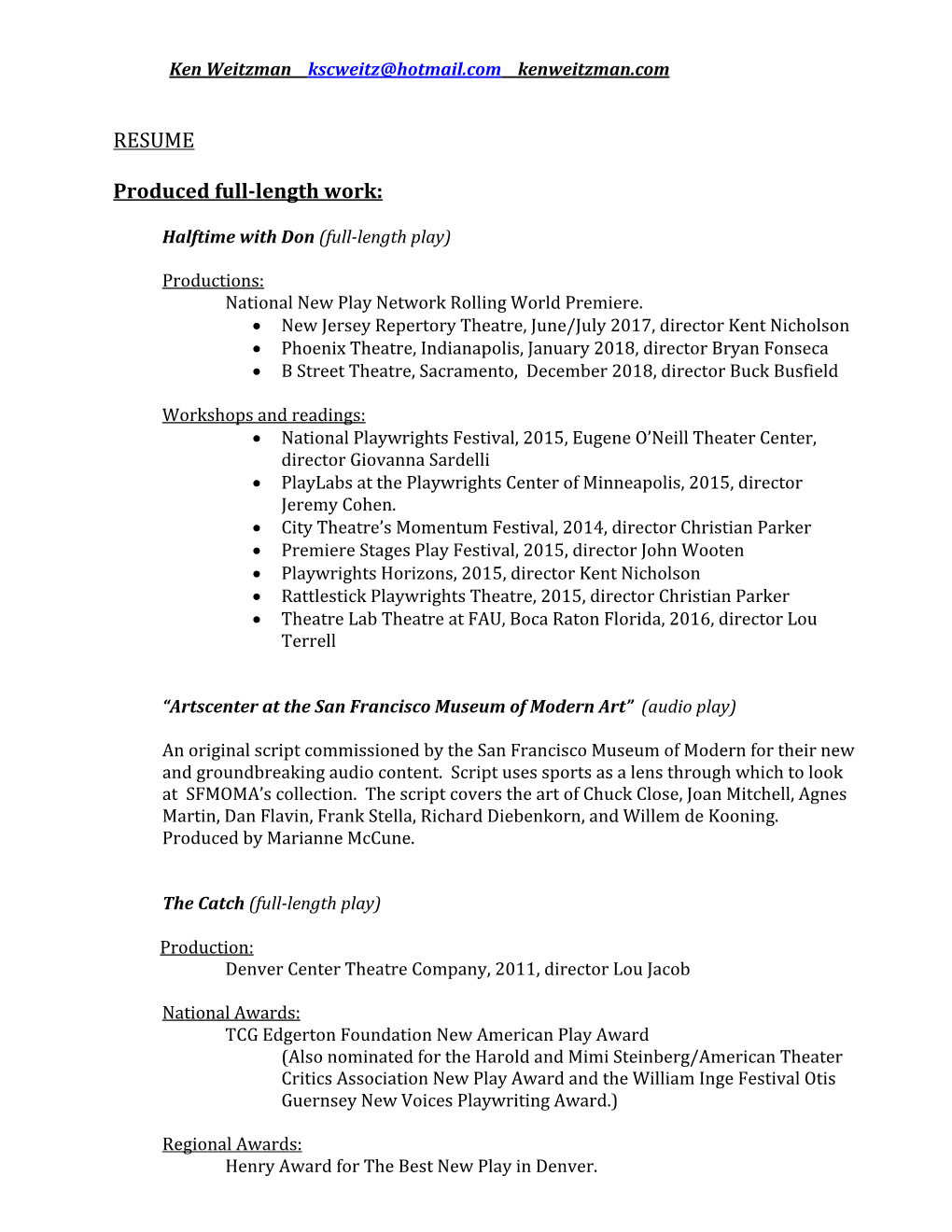 RESUME Produced Full-Length Work