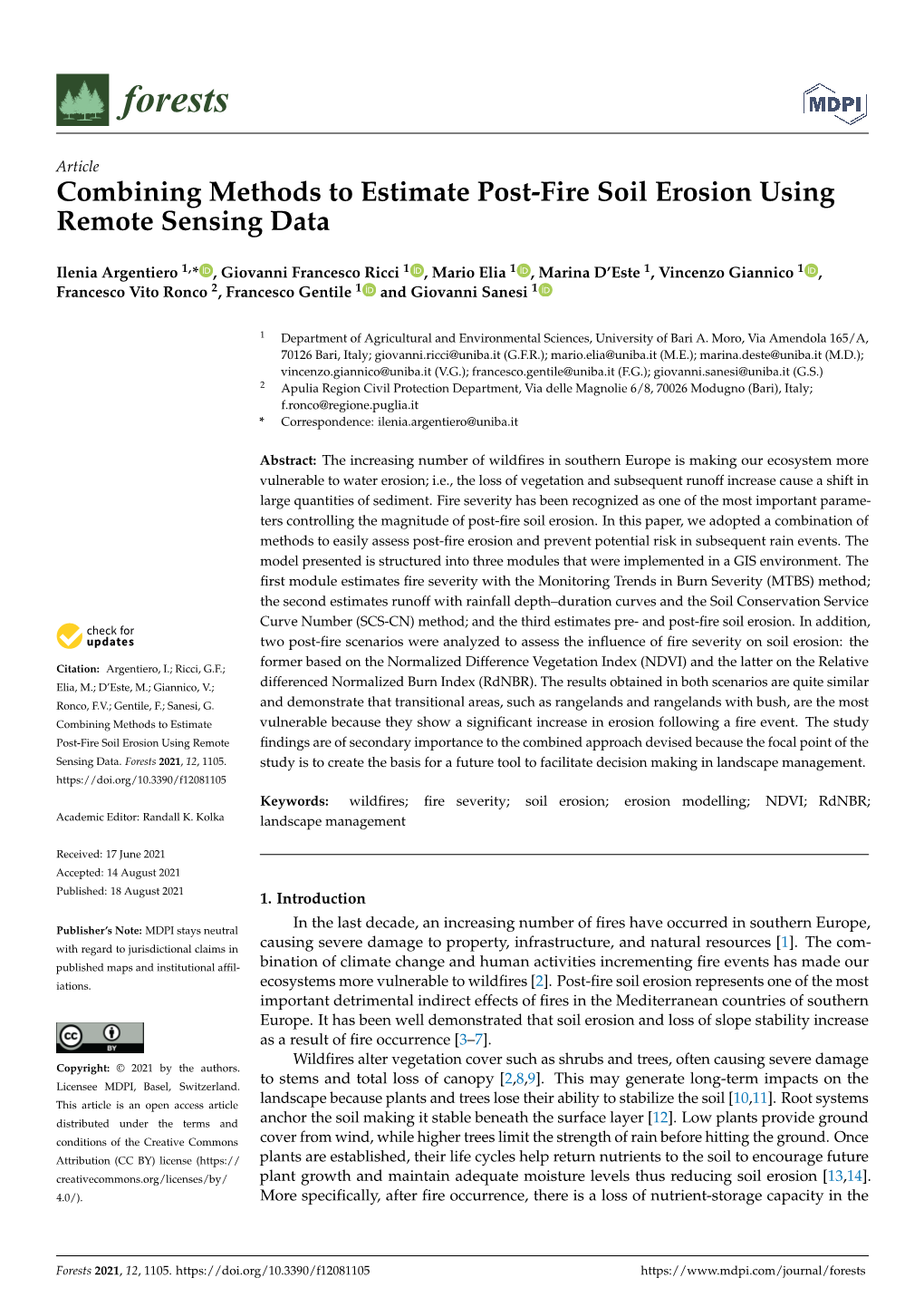 Combining Methods to Estimate Post-Fire Soil Erosion Using Remote Sensing Data