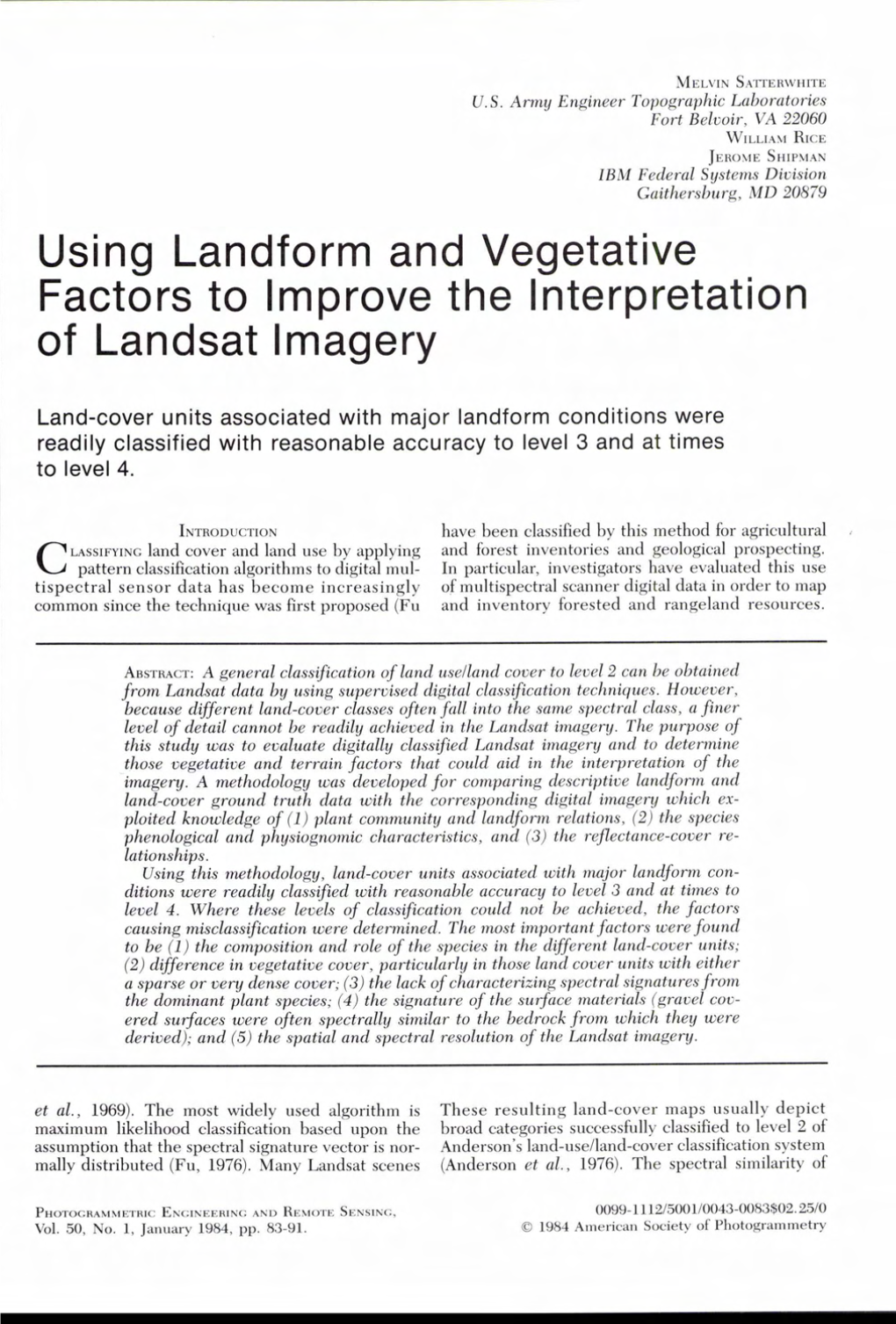 Using Landform and Vegetative Factors to Improve the Interpretation of Landsat Lm-Agery