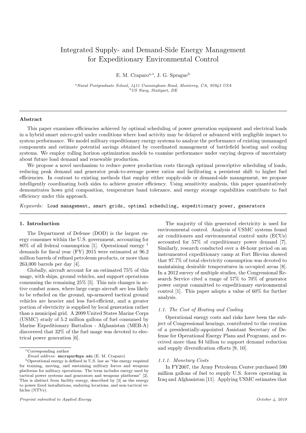 Integrated Supply- and Demand-Side Energy Management for Expeditionary Environmental Control