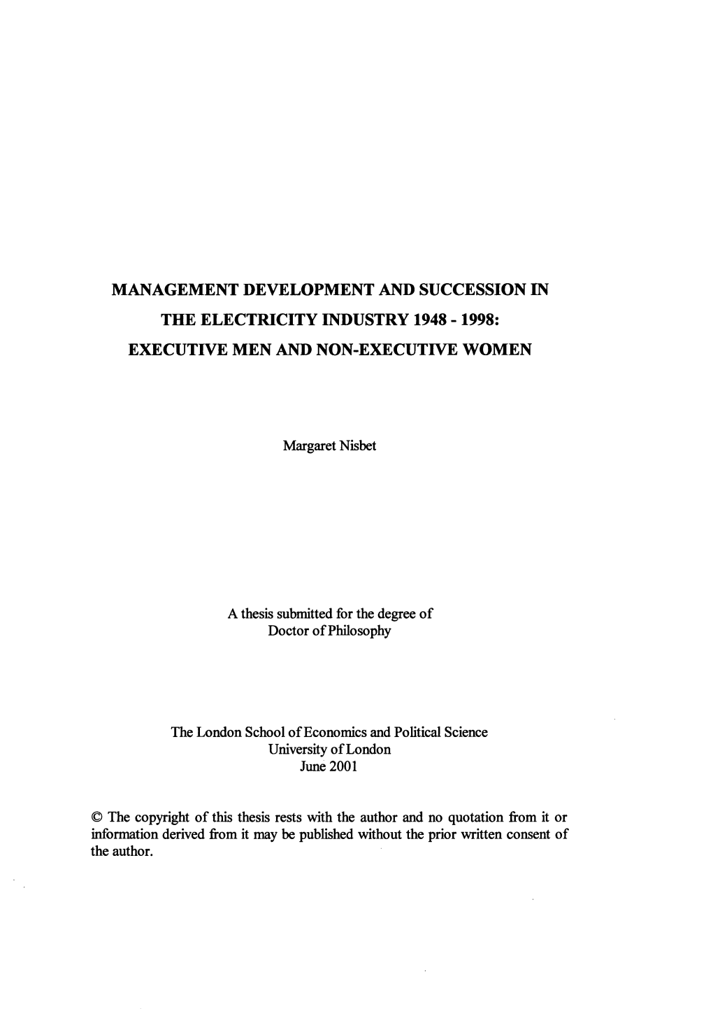 Management Development and Succession in the Electricity Industry 1948 - 1998: Executive Men and Non-Executive Women