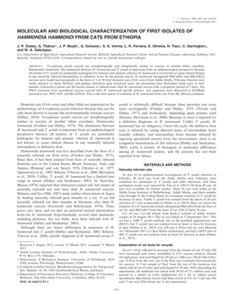 Molecular and Biological Characterization of First Isolates of Hammondia Hammondi from Cats from Ethiopia