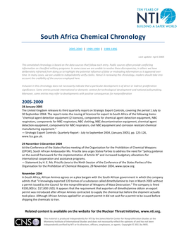 South Africa Chemical Chronology