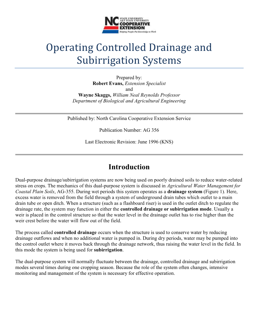 Operating Controlled Drainage and Subirrigation Systems