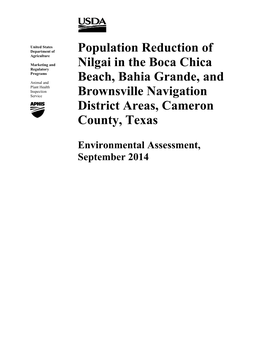 Population Reduction of Nilgai in the Boca Chica Beach, Bahia Grande, and Brownsville Navigation District Areas, Cameron County, Texas