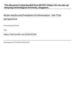 Asian Media and Freedom of Information : the Thai Perspective
