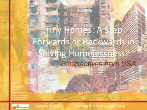 Tiny Homes: a Step Forwards Or Backwards in Solving Homelessness? Perspectives from USA