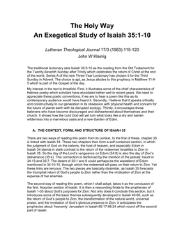 The Holy Way an Exegetical Study of Isaiah 35:1-10
