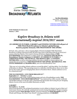 Explore Broadway in Atlanta with Internationally Inspired 2016/2017 Season
