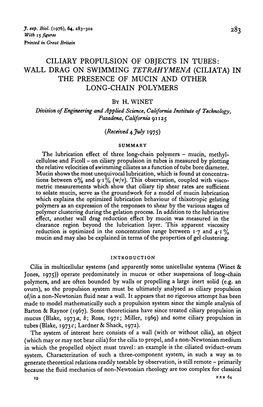 Ciliary Propulsion of Objects in Tubes: Wall Drag on Swimming Tetrahymena (Ciliata) in the Presence of Mucin and Other Long-Chain Polymers