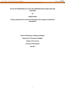 The Use of Performance As a Tool for Communicating Islamic Ideas and Teachings