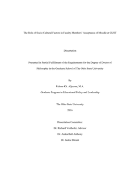 The Role of Socio-Cultural Factors in Faculty Members' Acceptance of Moodle at GUST Dissertation Presented in Partial Fulfill