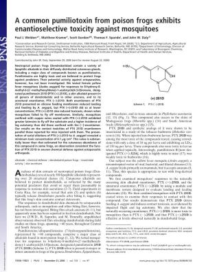 A Common Pumiliotoxin from Poison Frogs Exhibits Enantioselective Toxicity Against Mosquitoes