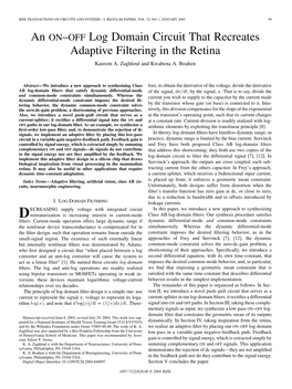 An ON–OFF Log Domain Circuit That Recreates Adaptive Filtering in the Retina Kareem A