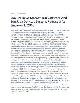 Sun Previews Staroffice 8 Software and Sun Java Desktop System, Release 3 at Linuxworld 2005