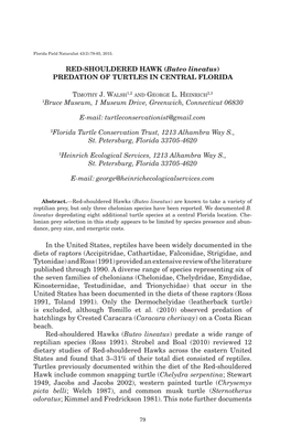 Red-Shouldered Hawk (Buteo Lineatus) Predation of Turtles in Central Florida 1Bruce Museum, 1 Museum Drive, Greenwich, Connectic