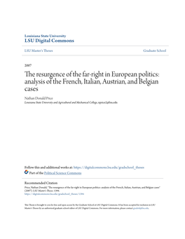 The Resurgence of the Far-Right in European Politics: Analysis of the French, Italian, Austrian, and Belgian Cases