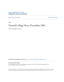 Normal College News, December, 1901 Eastern Michigan University