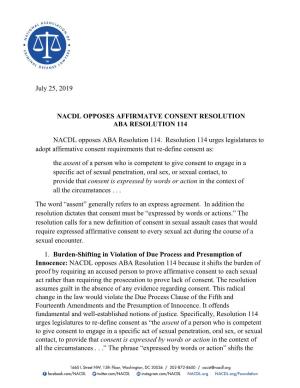 July 25, 2019 NACDL OPPOSES AFFIRMATVE CONSENT