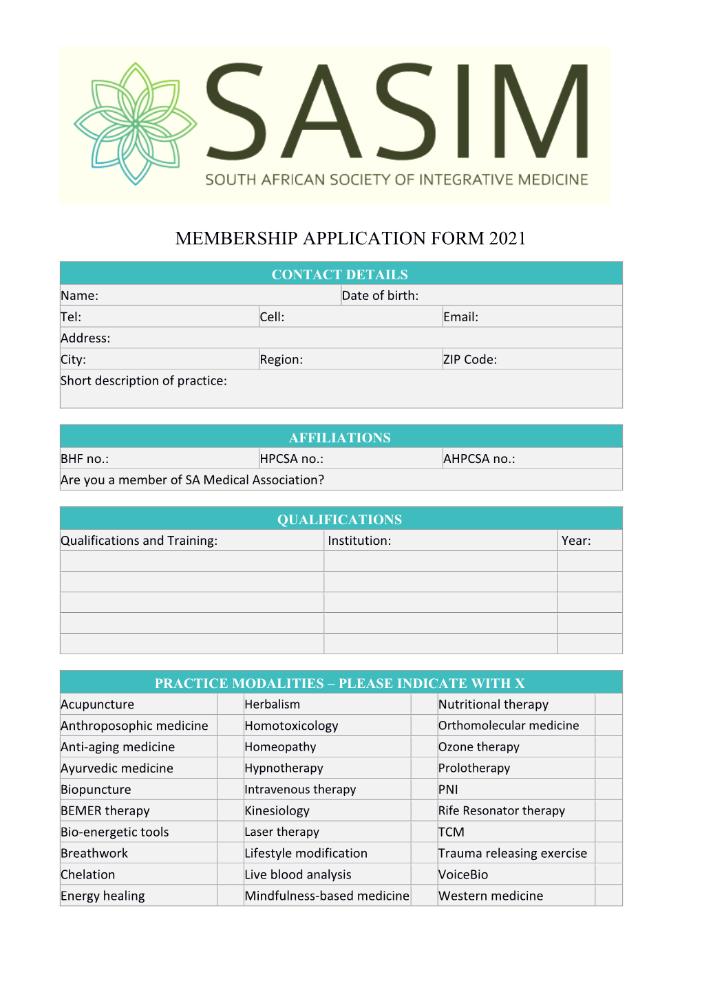 Membership Application Form 2021